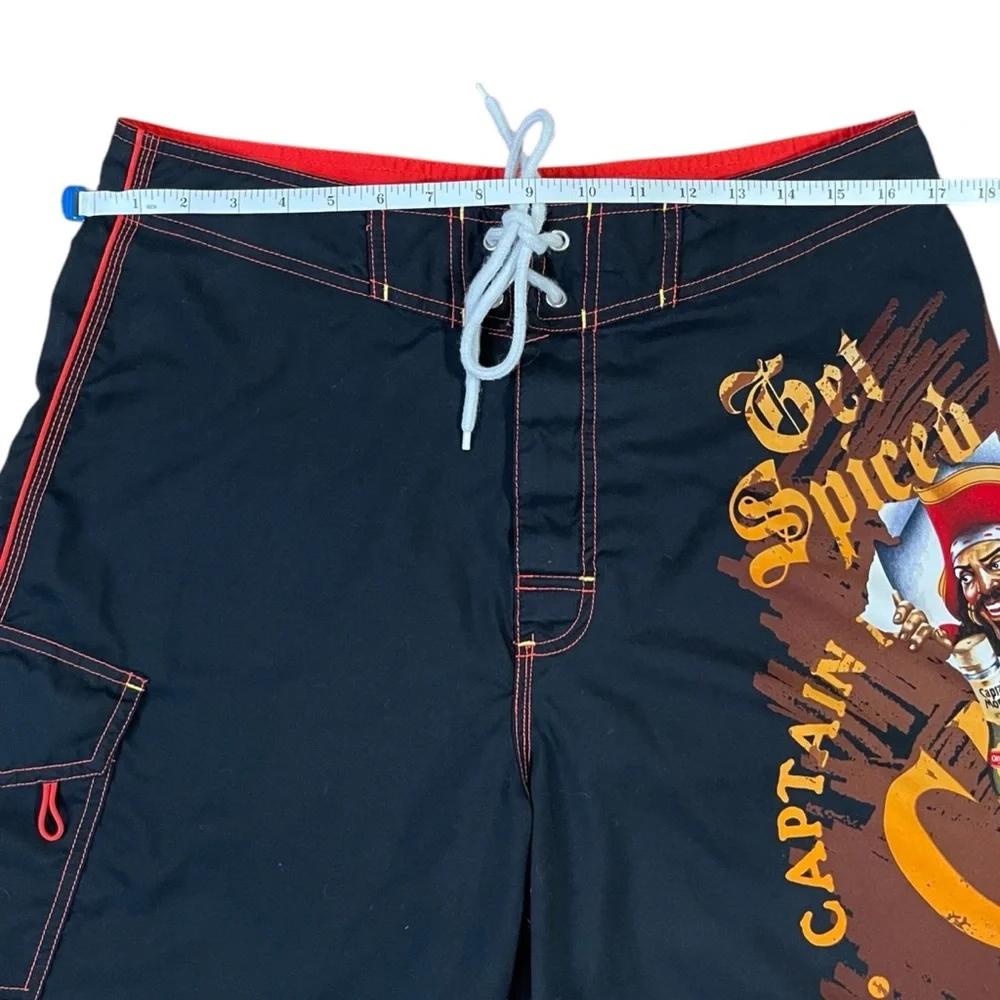Captain Morgan Graphic Board Shorts Men’s  Black Red‎ Surf Swim Trunks Beachwear